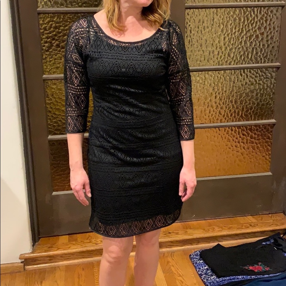 Long sleeve black mini lace/netted dress